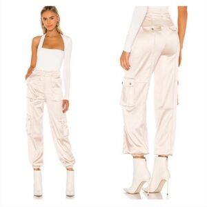 REVOLVE H:OURS Port Satin Pearl Champagne Cargo High Waisted Pants Trousers